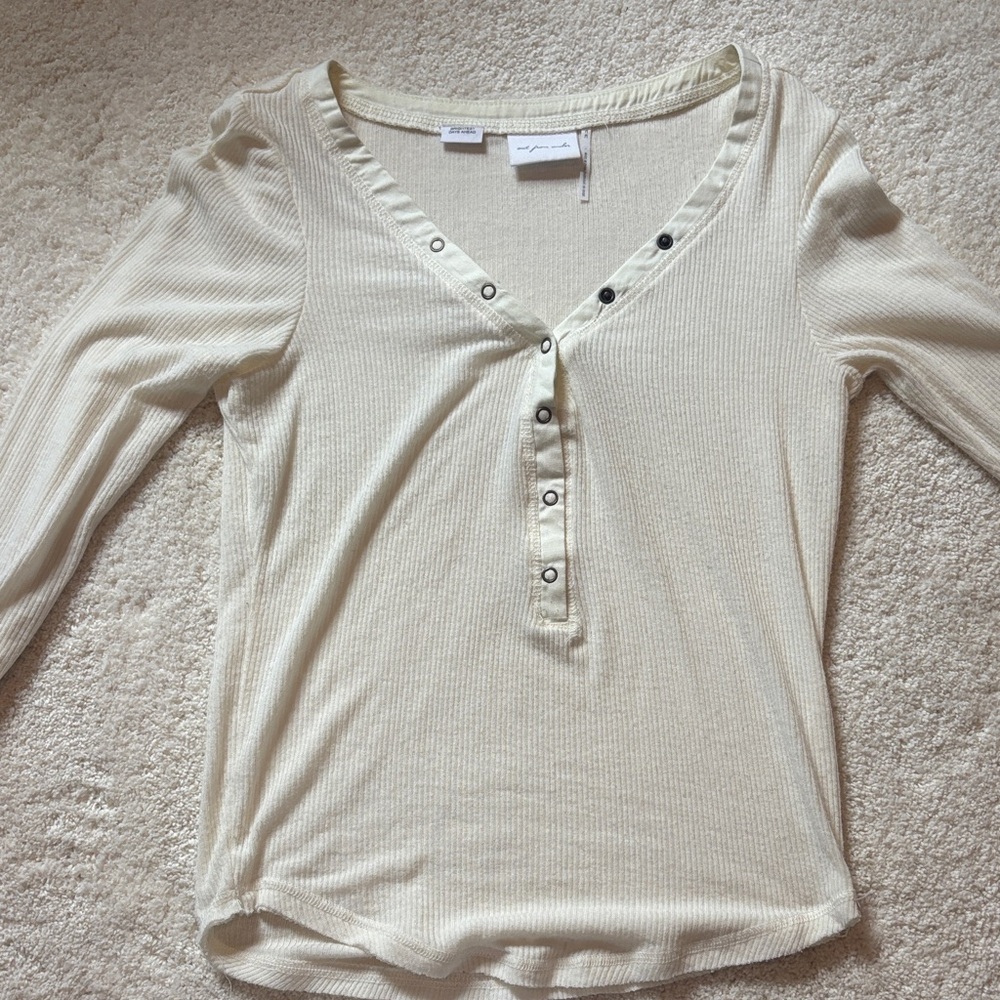 Urban Outfitters Cream V-Neck Button-Down Shirt